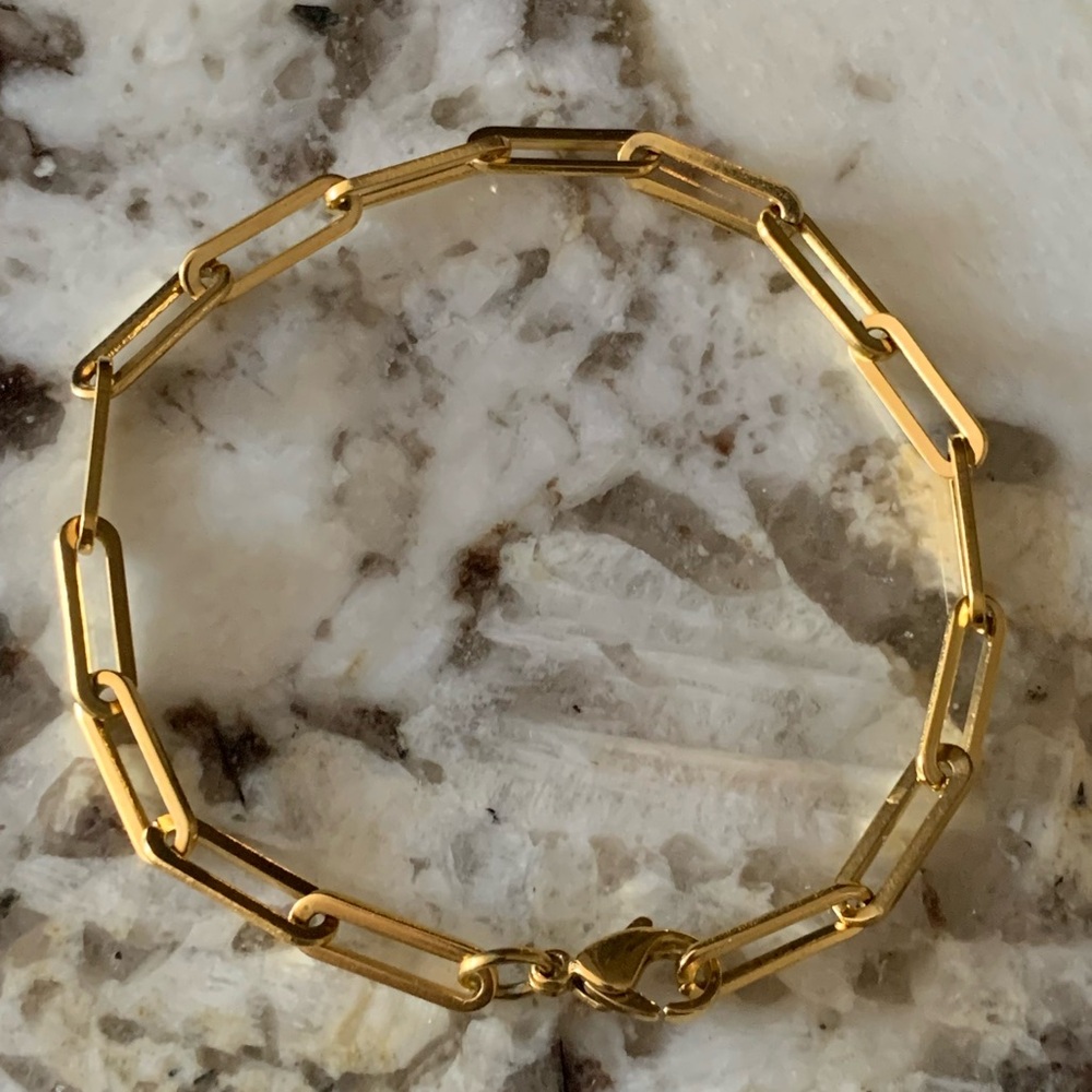 18K Gold Filled Paperclip Bracelet, Approx. 7.5"